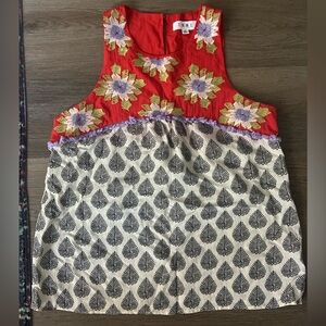 THML Red Floral and Black Leaf Tank Top